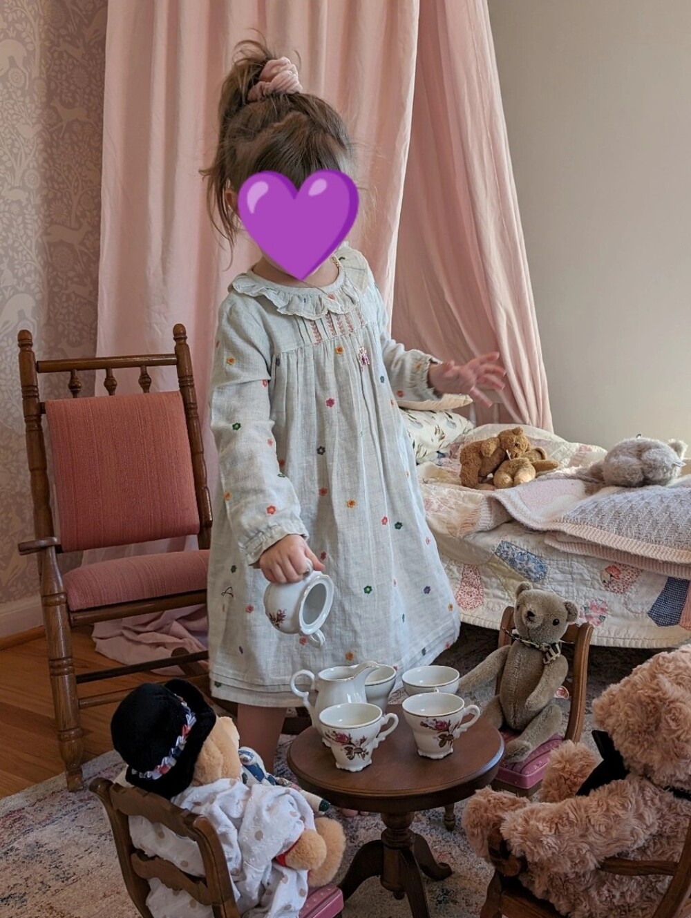 Boden Flower Embroidered Cotton Long-Sleeve Dress Size 3T/4T